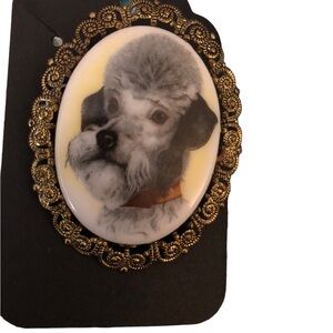 Vintage French Poodle Brooch Cameo Style Oval.